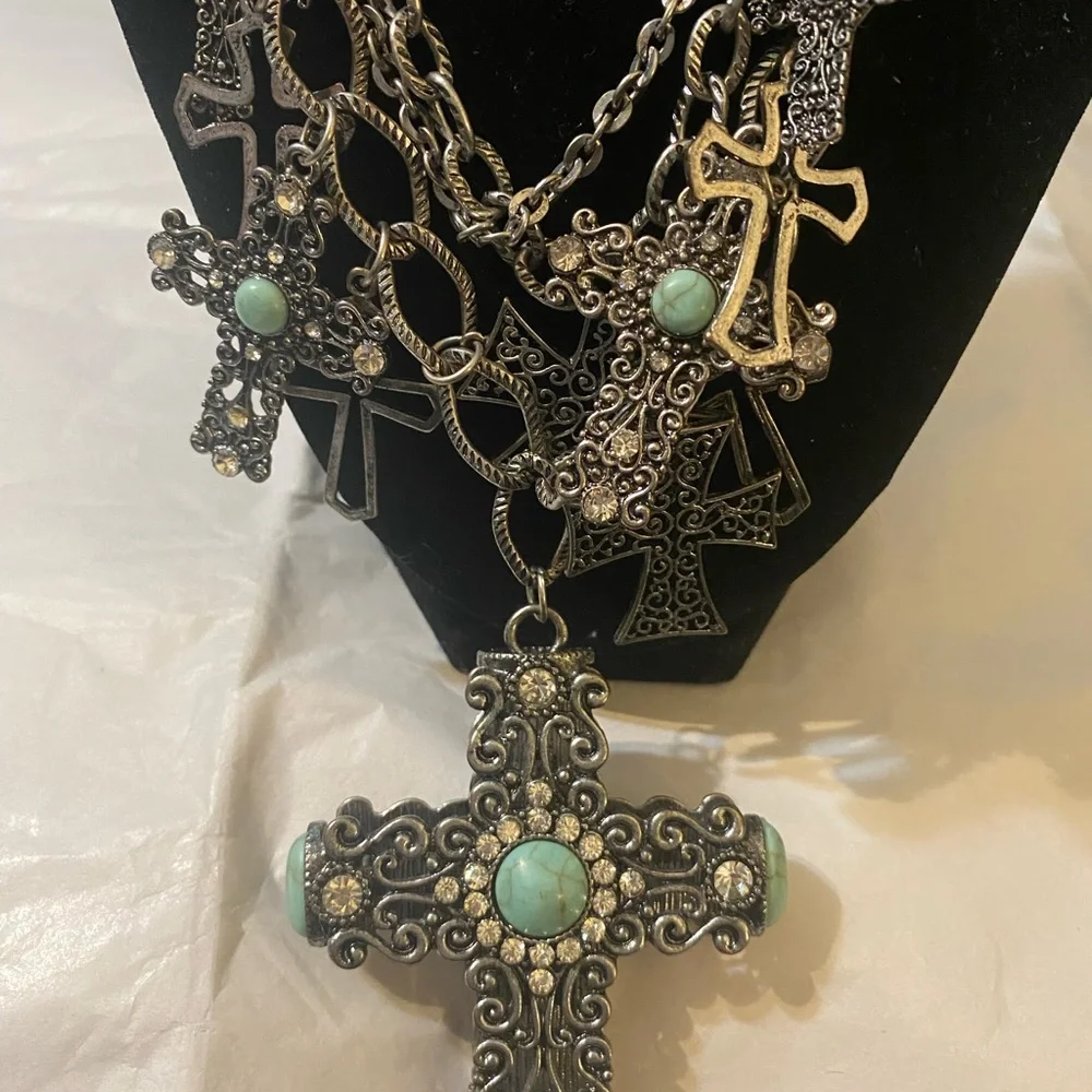 Napier Large Gunmetal Multi-cross Pendant Necklace - Picture 7 of 7